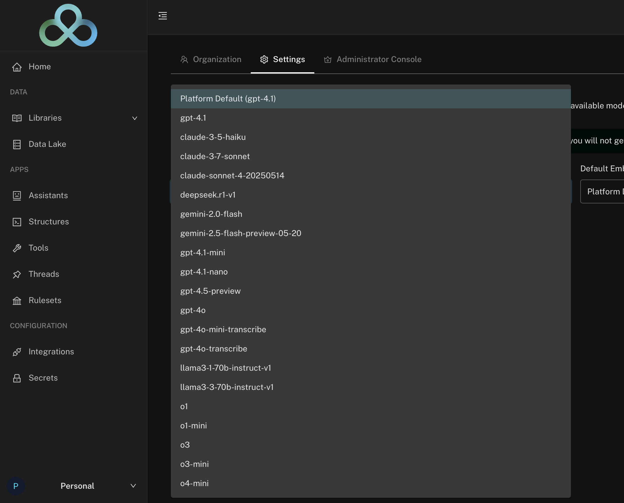 Figure 02 - A selection of language models provided built-in