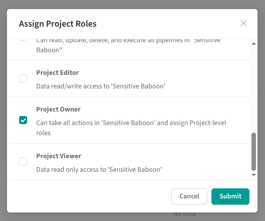 Assign Project Owner privilege