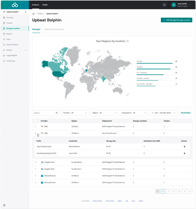 Managed Storage Locations in the EDB Postgres AI console