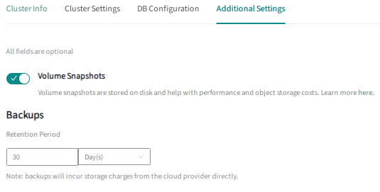 Figure 1. An opt-in enables quick, easy snapshot backup configuration, including retention periods.